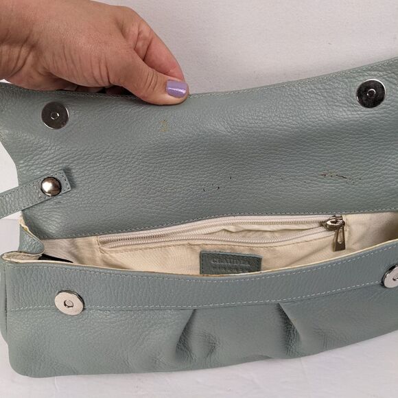 Claudia Firenze Leather clutch Sage with strap and bow - wedding prom purse - Picture 6 of 6